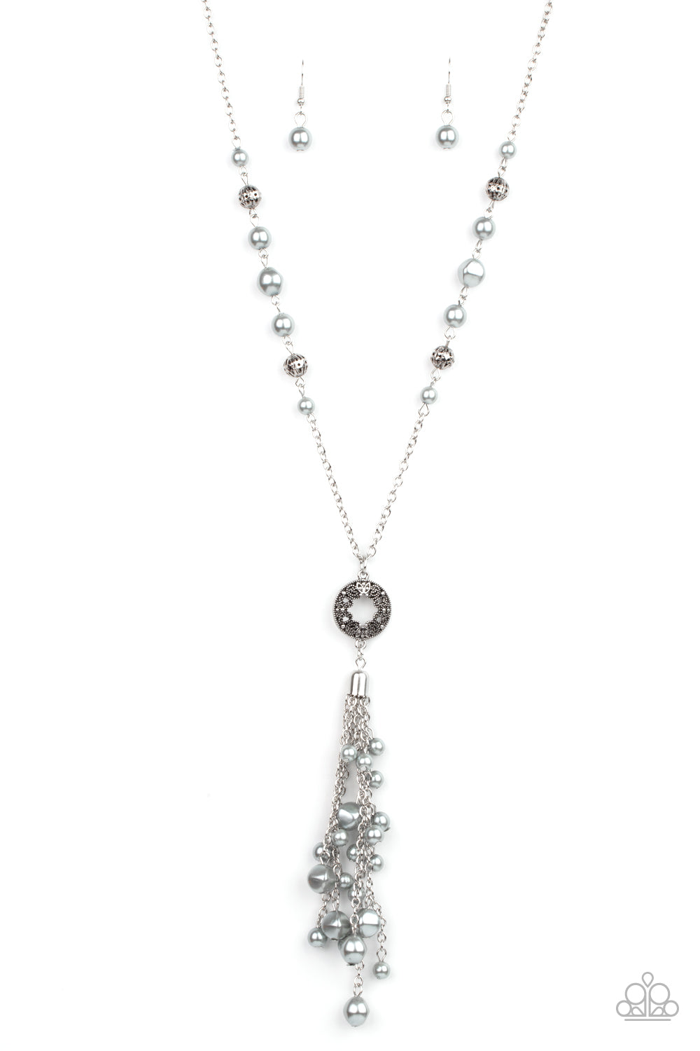 Tasseled Treasure - Silver Pearl Necklace Paparazzi Accessories