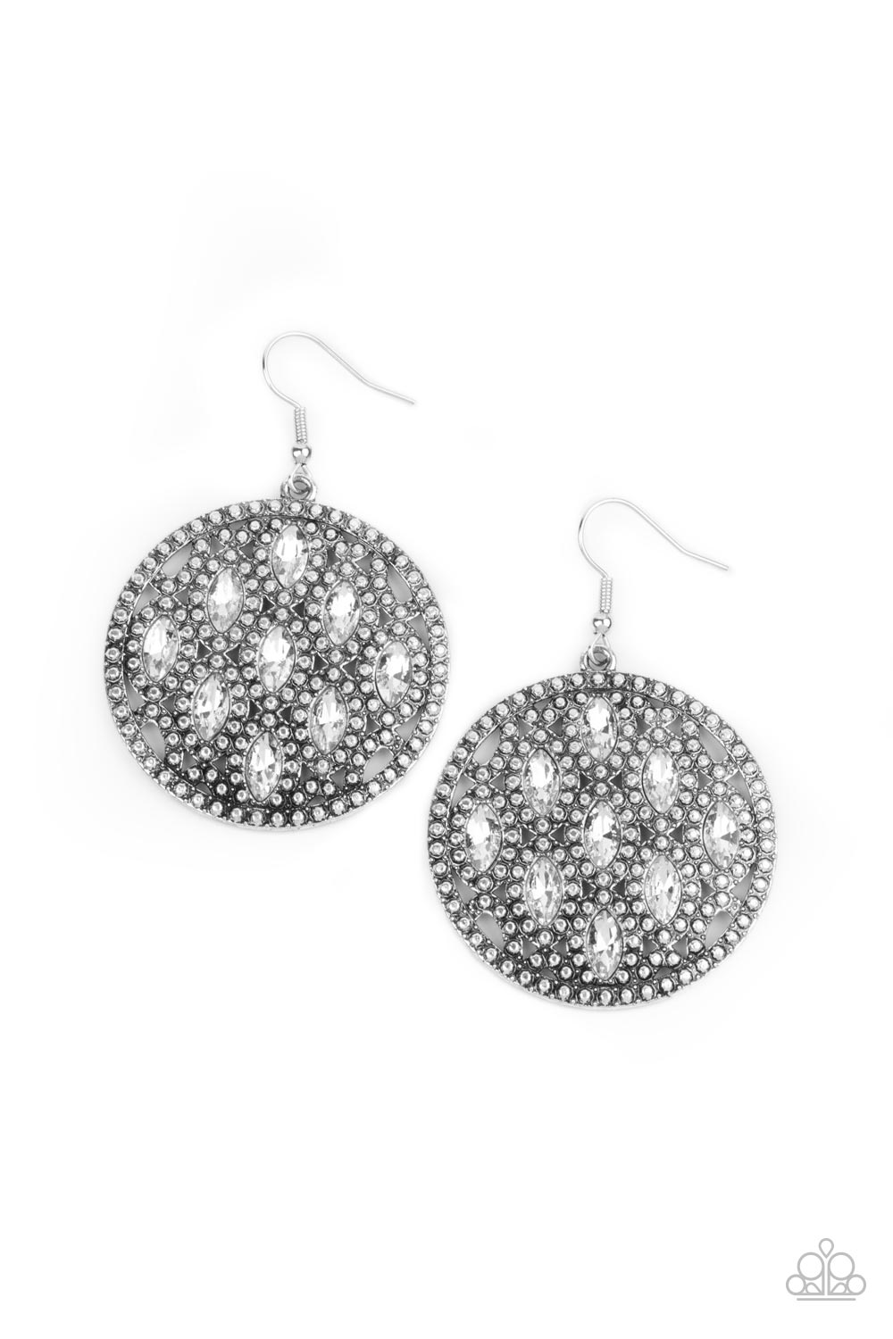 Medallion Stallion - White Earrings Paparazzi Accessories