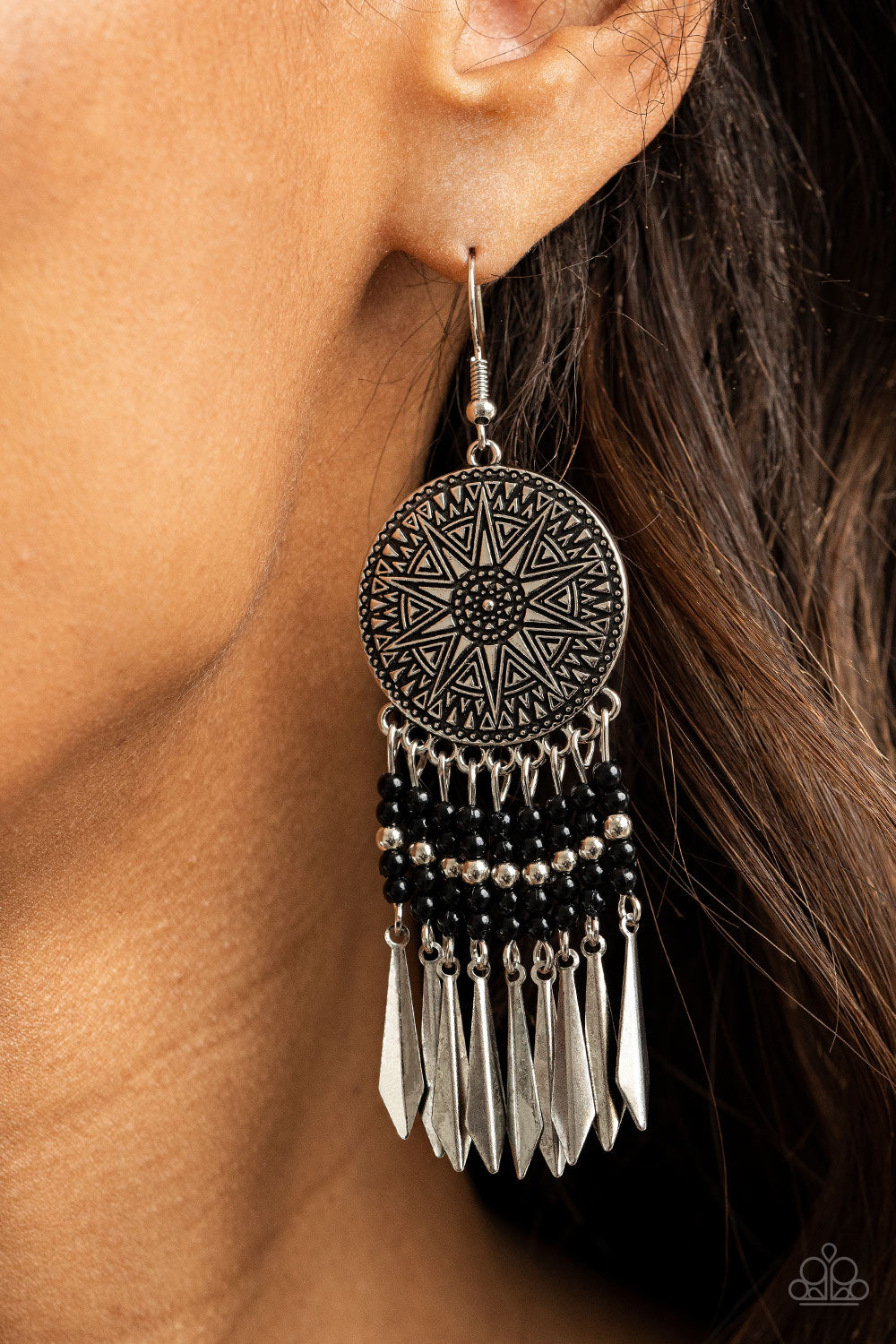 Sun Warrior - Black Earrings Paparazzi Accessories