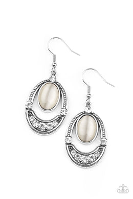 Serene Shimmer - White Cat's Eye Earrings Paparazzi Accessories
