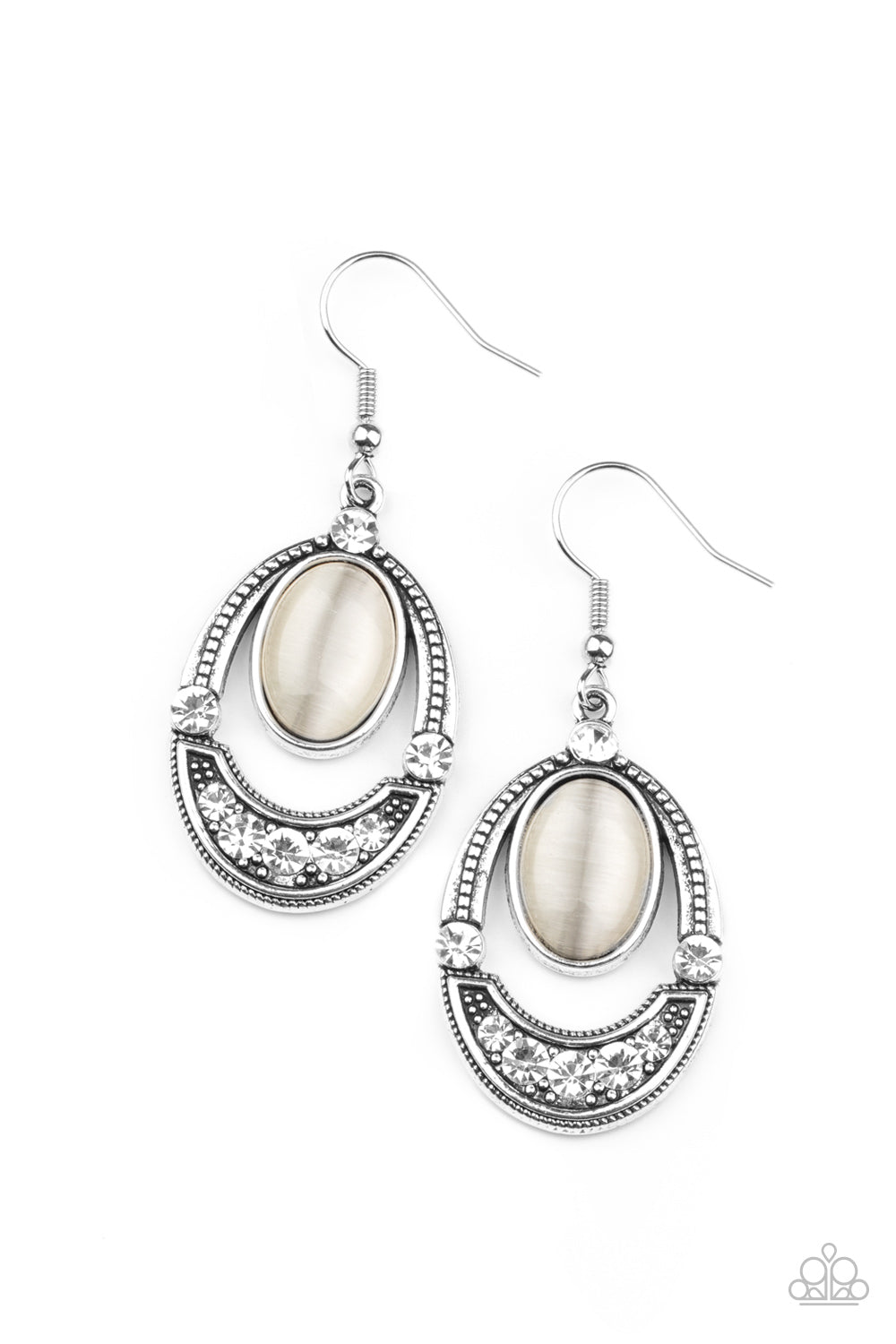 Serene Shimmer - White Cat's Eye Earrings Paparazzi Accessories