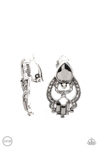 clip-on,hematite,rhinestones,silver,Glamour Gauntlet - Silver Clip-On Earrings