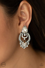 Load image into Gallery viewer, Glamour Gauntlet - White Rhinestone Clip-On Earrings Paparazzi Accessories