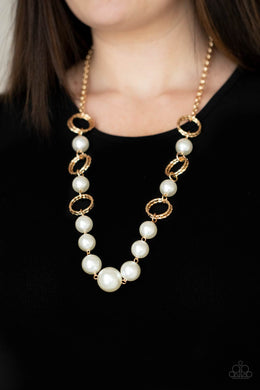 COUNTESS Me In - Gold Pearl Necklace Paparazzi Accessories