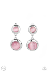 cat's eye,clip-on,pink,silver,Subtle Smolder - Pink Cat's Eye Clip-on Earrings