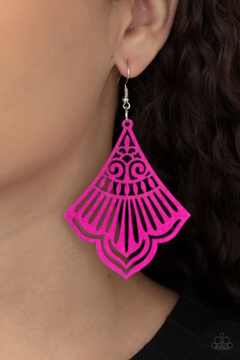 Eastern Escape - Pink Wooden Earrings Paparazzi Accessories