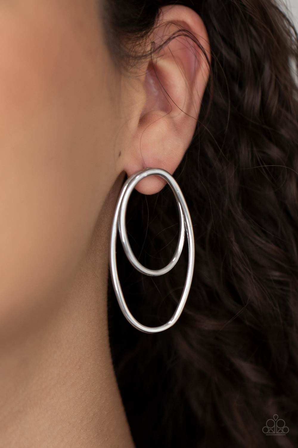 So OVAL-Dramatic - Silver Post Earrings Paparazzi Accessories