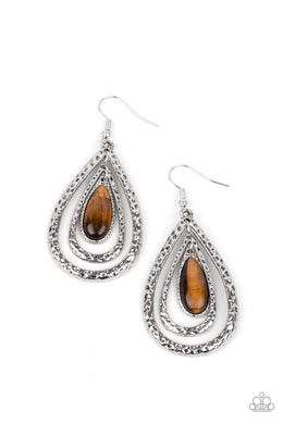 Teardrop Torrent - Brown Tiger's Eye Earrings Paparazzi Accessories
