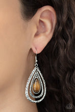 Load image into Gallery viewer, Teardrop Torrent - Brown Tiger&#39;s Eye Earrings Paparazzi Accessories