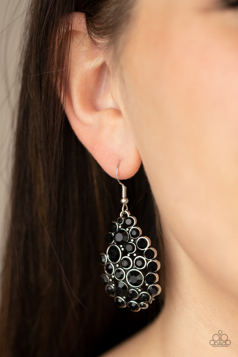 Smolder Effect - Black Rhinestone Earrings Paparazzi Accessories