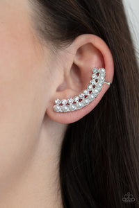 Ear Crawler,Pearls,rhinestones,white,Doubled Down On Dazzle - White Pearl Ear Crawler Earrings