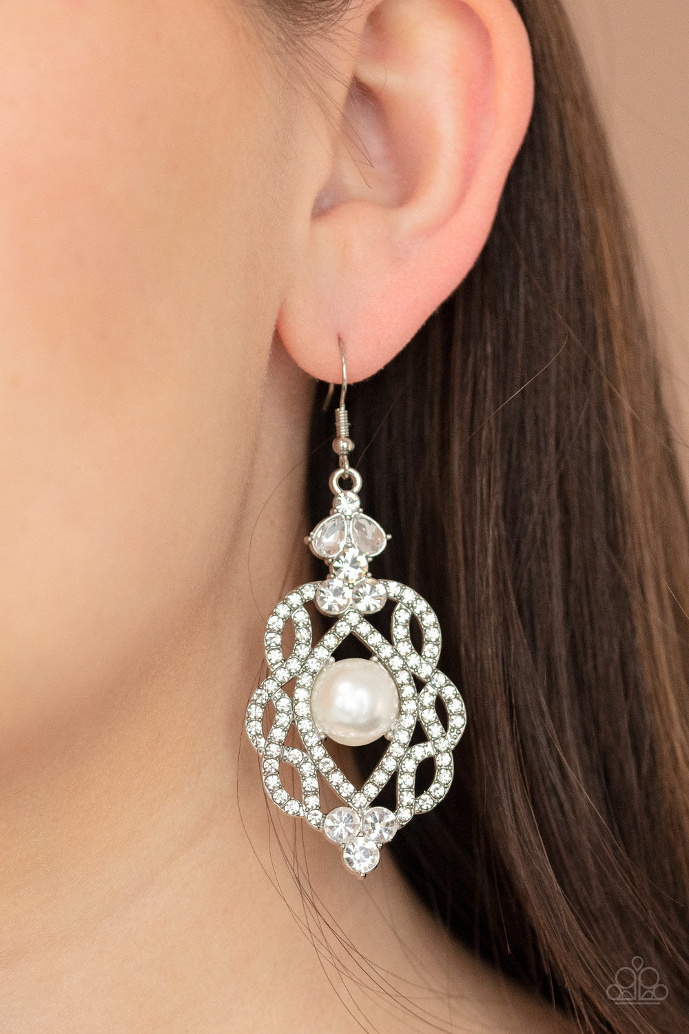 Rhinestone Renaissance - White Pearl Rhinestone Earrings Paparazzi Accessories