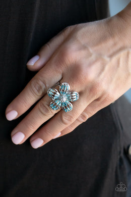 Botanical Ballroom - Blue Rhinestone Floral Ring Paparazzi Accessories