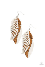 Load image into Gallery viewer, WINGING Off The Hook - White Cork Feather Earrings Paparazzi Accessories