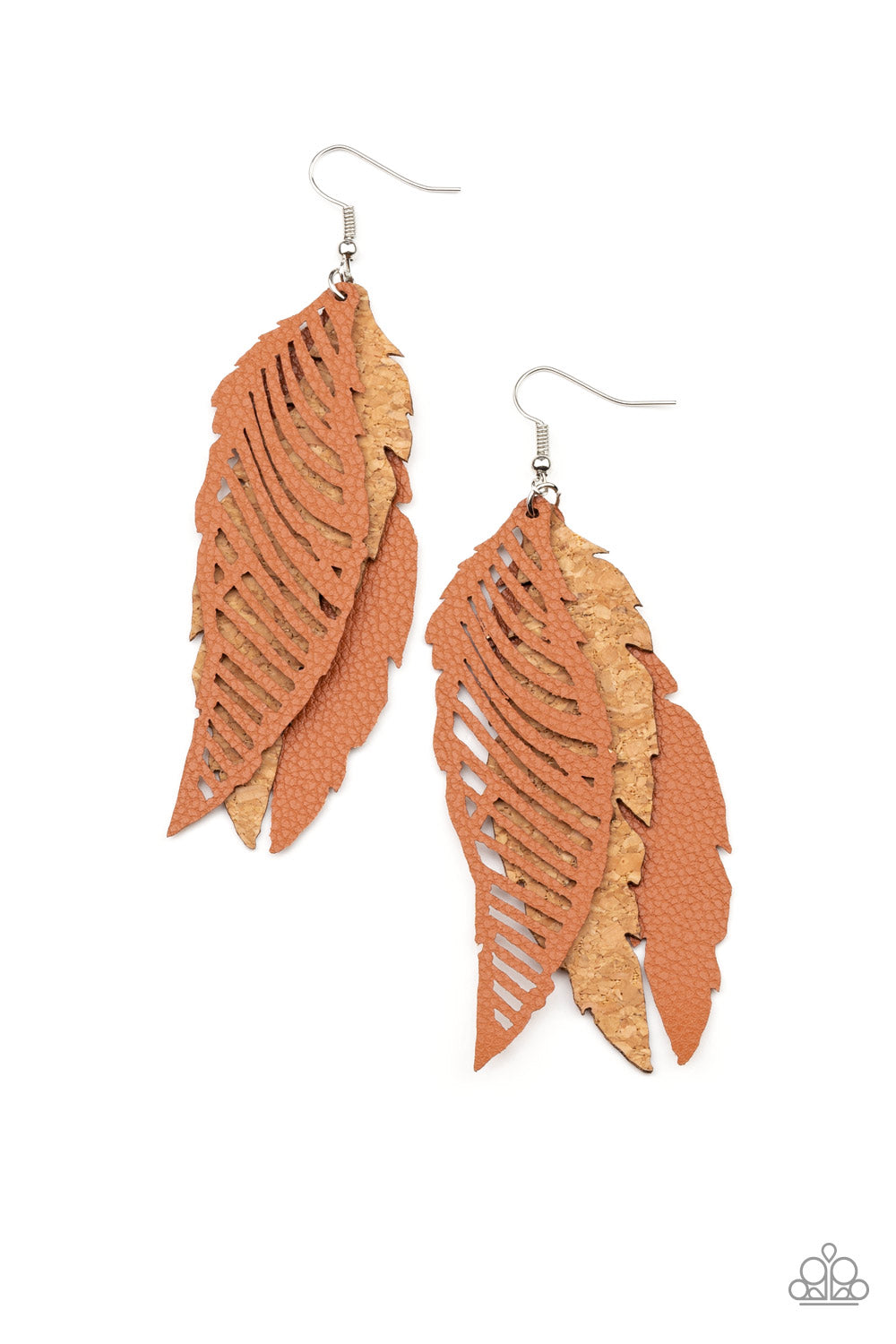 WINGING Off The Hook - Brown Feather Earrings Paparazzi Accessories
