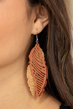 Load image into Gallery viewer, WINGING Off The Hook - Brown Feather Earrings Paparazzi Accessories