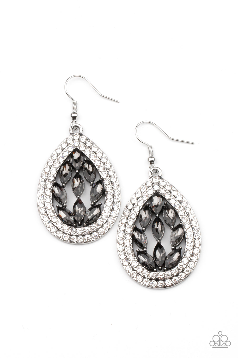 Encased Elegance - Silver Rhinestone Earrings Paparazzi Accessories
