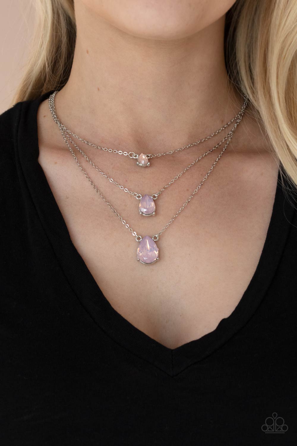 Dewy Drizzle - Pink Rhinestone Necklace Paparazzi Accessories
