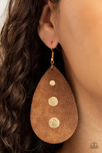 Load image into Gallery viewer, Rustic Torrent - Gold Leather Earrings Paparazzi Accessories