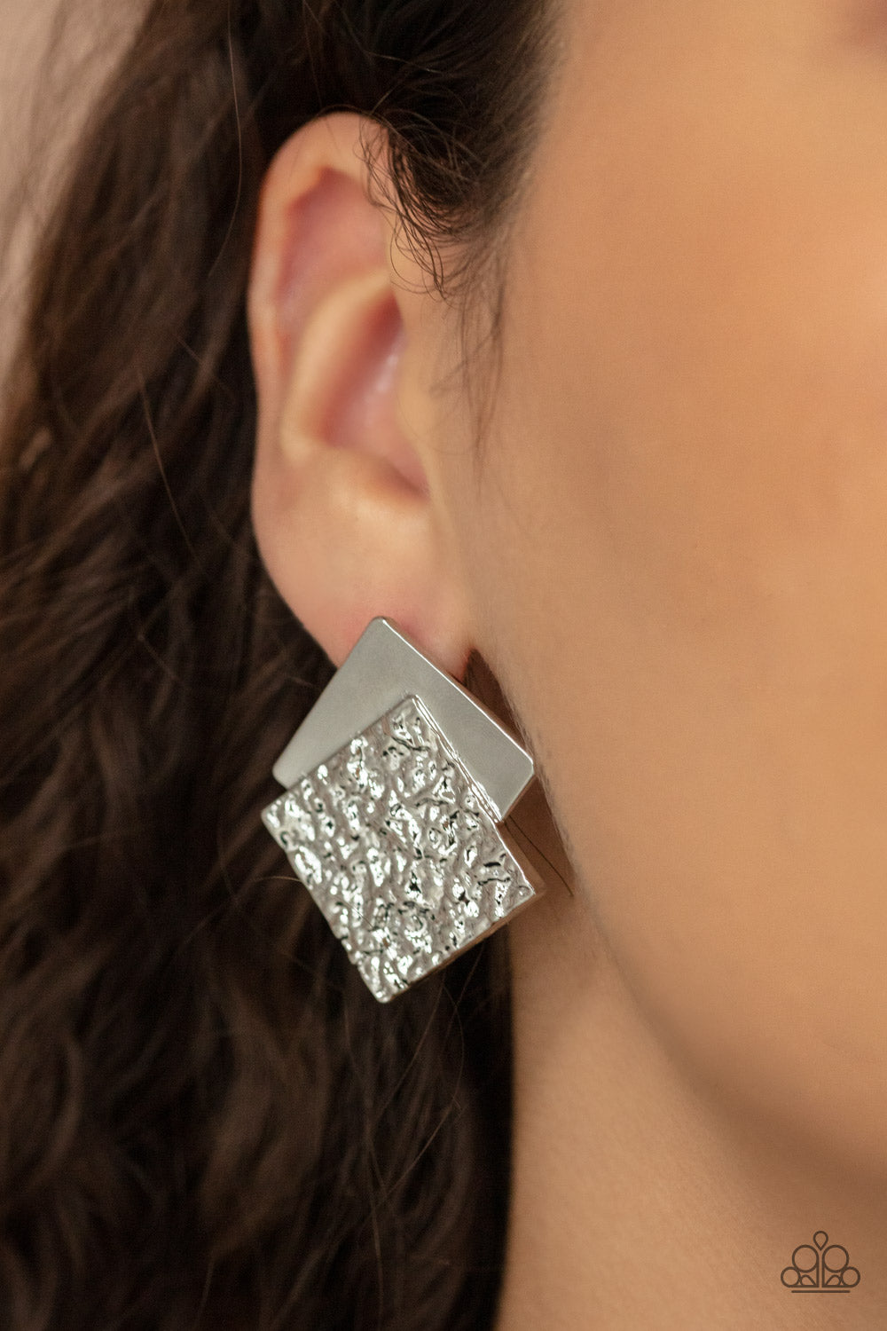Square With Style - Silver Post Earrings Paparazzi Accessories