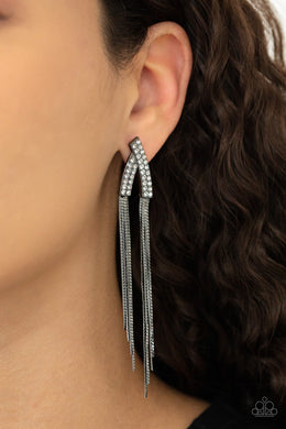 It Takes Two To TASSEL - Black Gunmetal Rhinestone Post Earrings Paparazzi Accessories