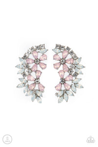 ear crawler,Pink,post,rhinestones,Garden Party Powerhouse - Pink Rhinestone Ear Crawler Earrings