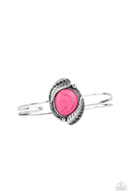 Load image into Gallery viewer, Living Off The BANDLANDS - Pink Stone Feather Cuff Bracelet Paparazzi Accessories