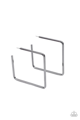 Material Girl Magic - Black Gunmetal Hoop Earrings Paparazzi Accessories