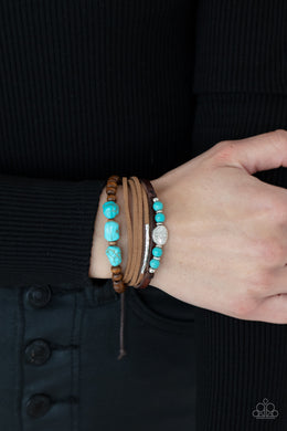 Act Natural - Blue Stone Pull-Tie Leather Bracelet Paparazzi Accessories