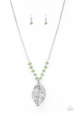 Roaming The Riverwalk - Green Stone Leaf Necklace Paparazzi Accessories