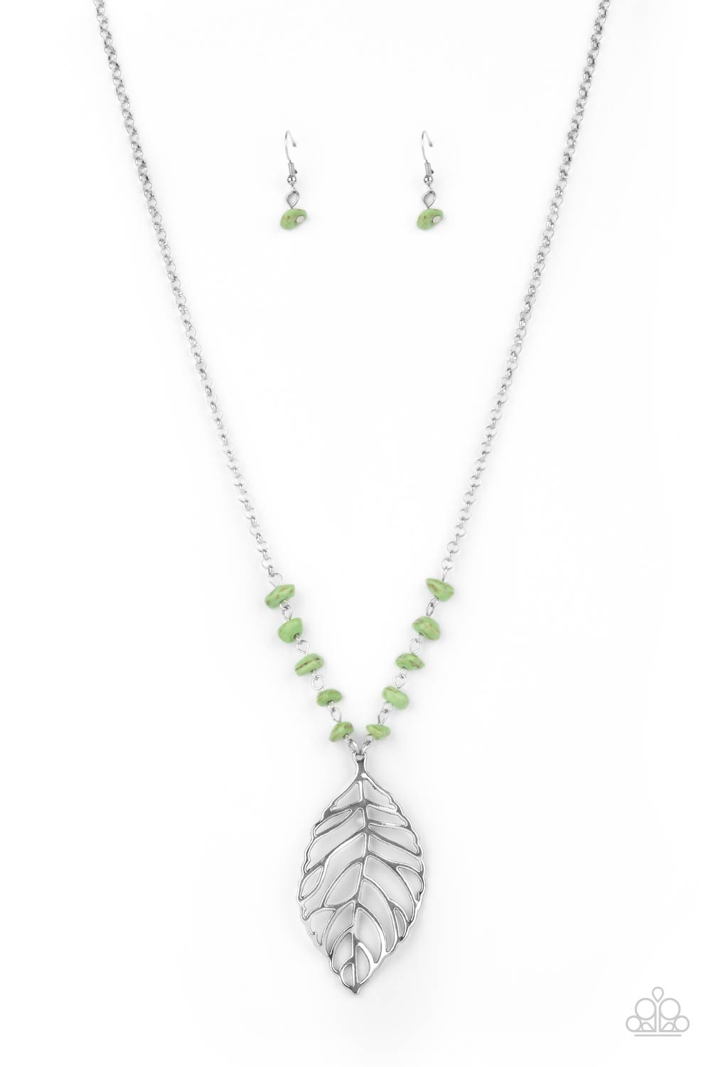 Roaming The Riverwalk - Green Stone Leaf Necklace Paparazzi Accessories