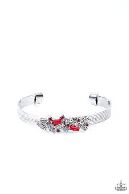 A Chic Clique - Red Rhinestone Cuff Bracelet Paparazzi Accessories