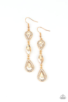 Test of TIMELESS - Gold Rhinestone Earrings Paparazzi Accessories