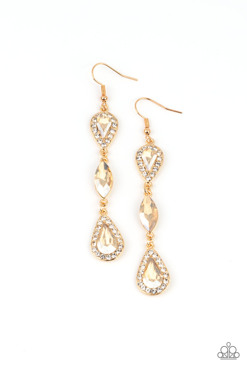 Test of TIMELESS - Gold Rhinestone Earrings Paparazzi Accessories