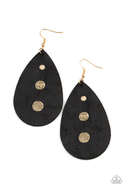 Rustic Torrent - Black Leather Earrings Paparazzi Accessories