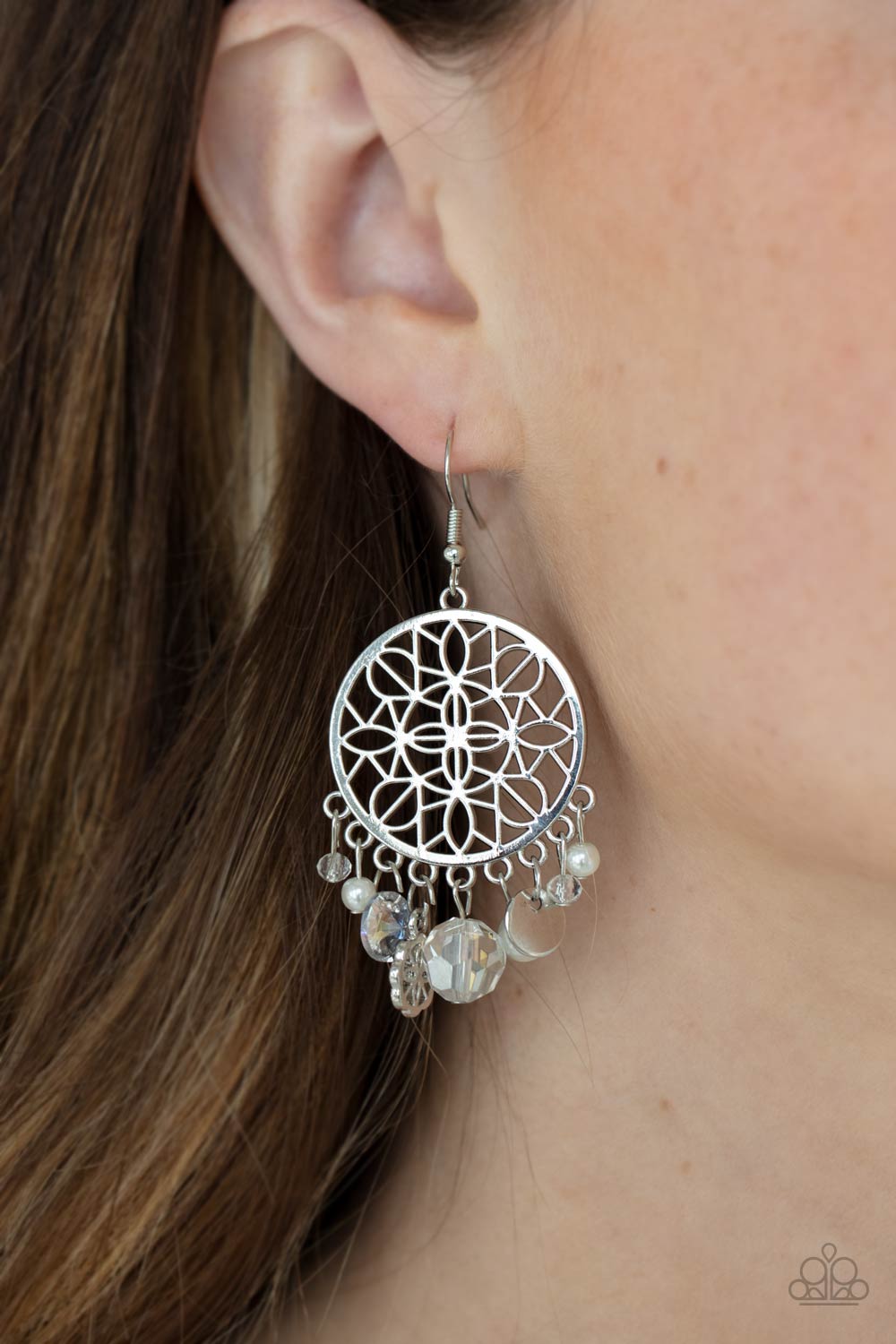 Garden Dreamcatcher - White Earrings Paparazzi Accessories