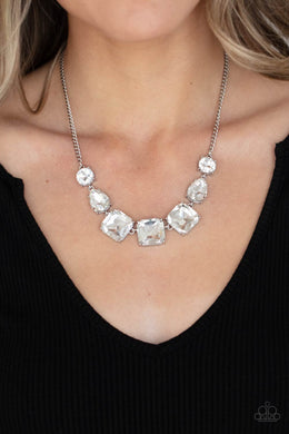 Unfiltered Confidence - White Rhinestone Necklace Paparazzi Accessories