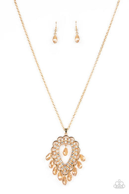 Teasable Teardrops - Gold Rhinestone Necklace Paparazzi Accessories
