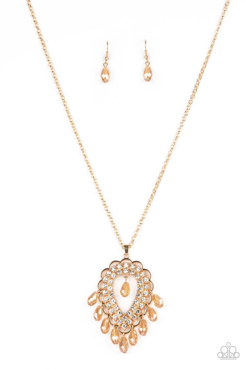 Teasable Teardrops - Gold Rhinestone Necklace Paparazzi Accessories