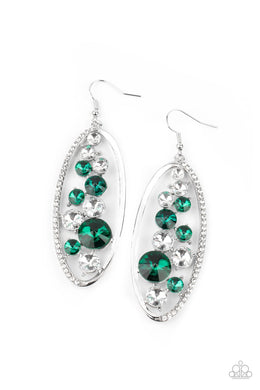 Rock Candy Bubbly - Green Rhinestone Earrings Paparazzi Accessories