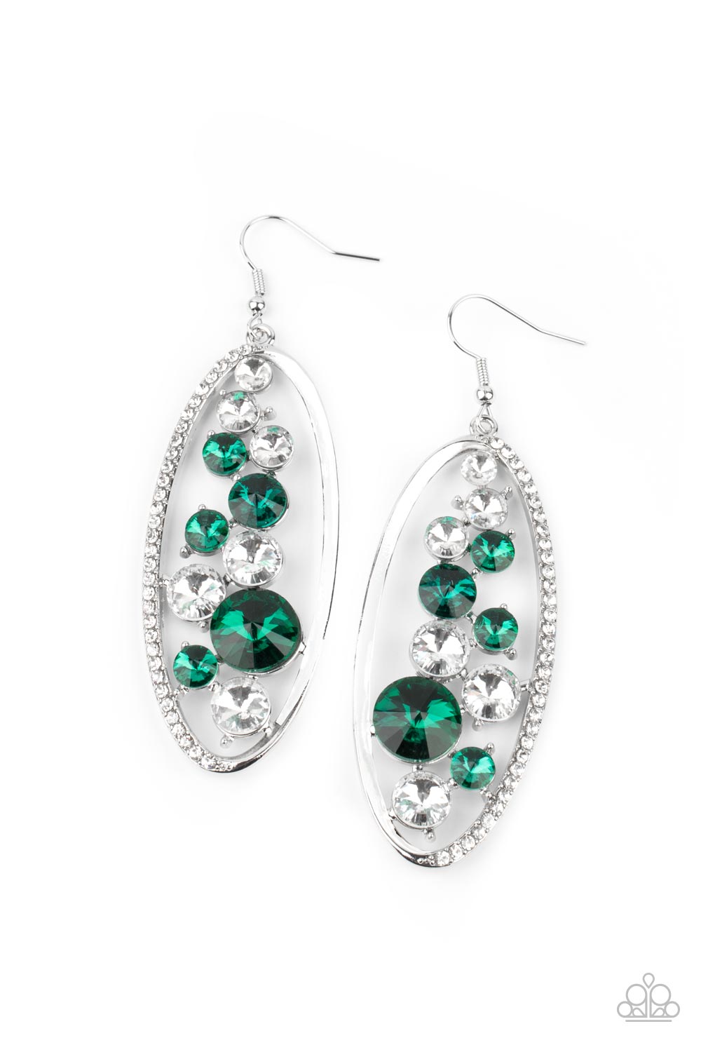Rock Candy Bubbly - Green Rhinestone Earrings Paparazzi Accessories
