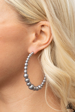 Glamour Graduate - Silver Pearl Hoop Earrings Paparazzi Accessories