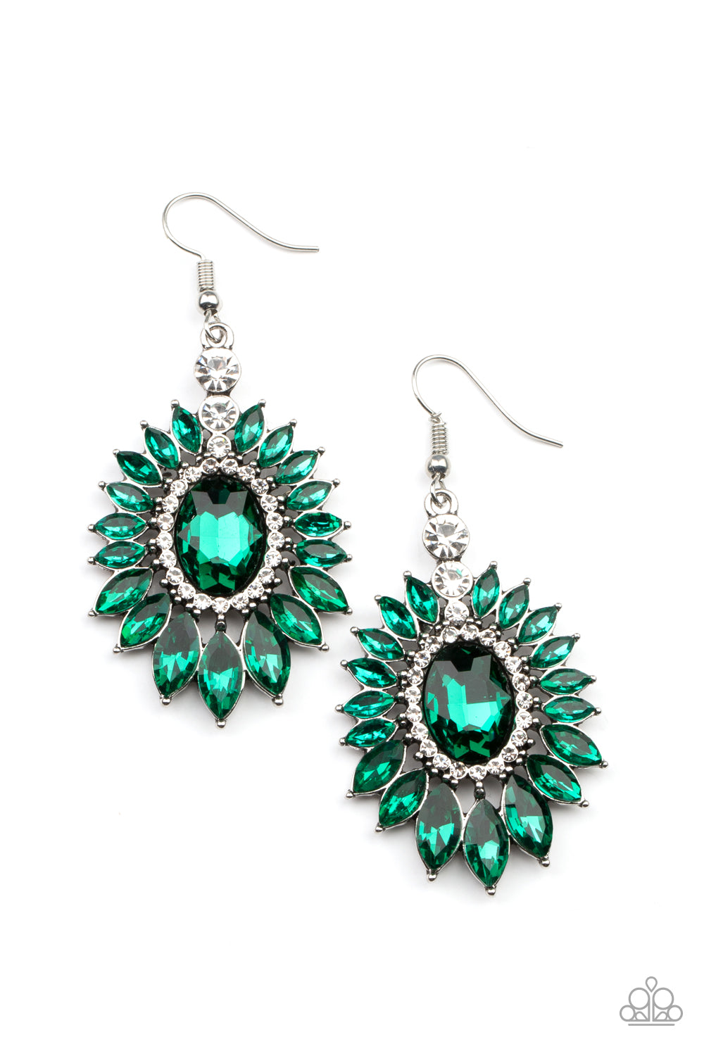 Big Time Twinkle - Green Rhinestone Earrings Paparazzi Accessories