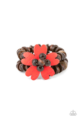 Tropical Flavor - Red Wood Stretchy Bracelet Paparazzi Accessories