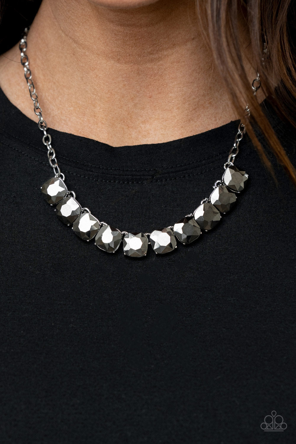 Radiance Squared - Silver Rhinestone Necklace Paparazzi Accessories