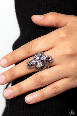 Garden Escapade - Purple Floral Rhinestone Ring Paparazzi Accessories