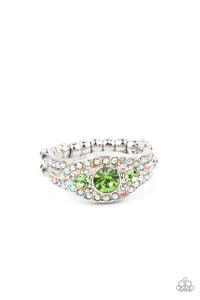 Dainty Back,green,iridescent,rhinestones,Skinny Back,stretchy,Celestial Crowns - Green Ring