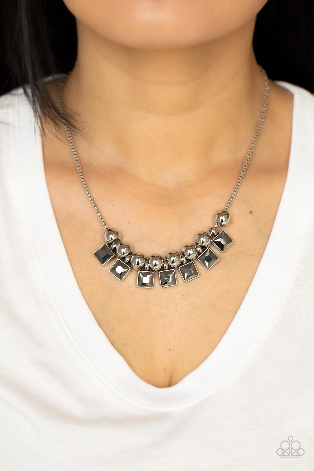 Graciously Audacious - Silver Rhinestone Necklace Paparazzi Accessories