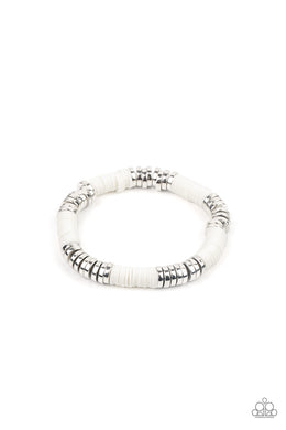 Stacked In Your Favor - White Stretchy Bracelet Paparazzi Accessories