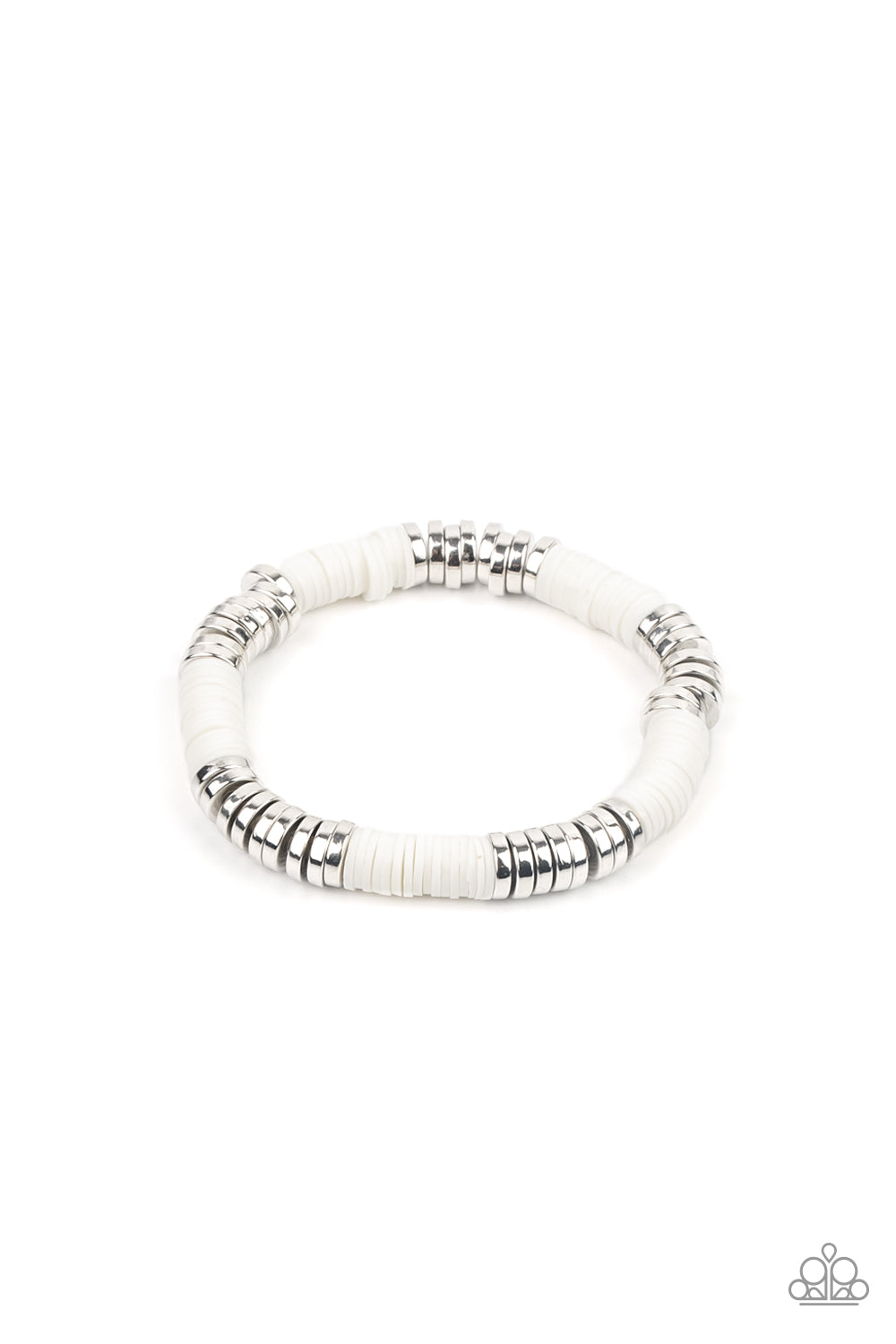Stacked In Your Favor - White Stretchy Bracelet Paparazzi Accessories